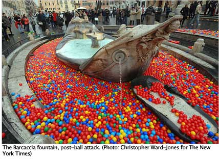 Barcaccia fountain with Graziano Cecchini"s balls
